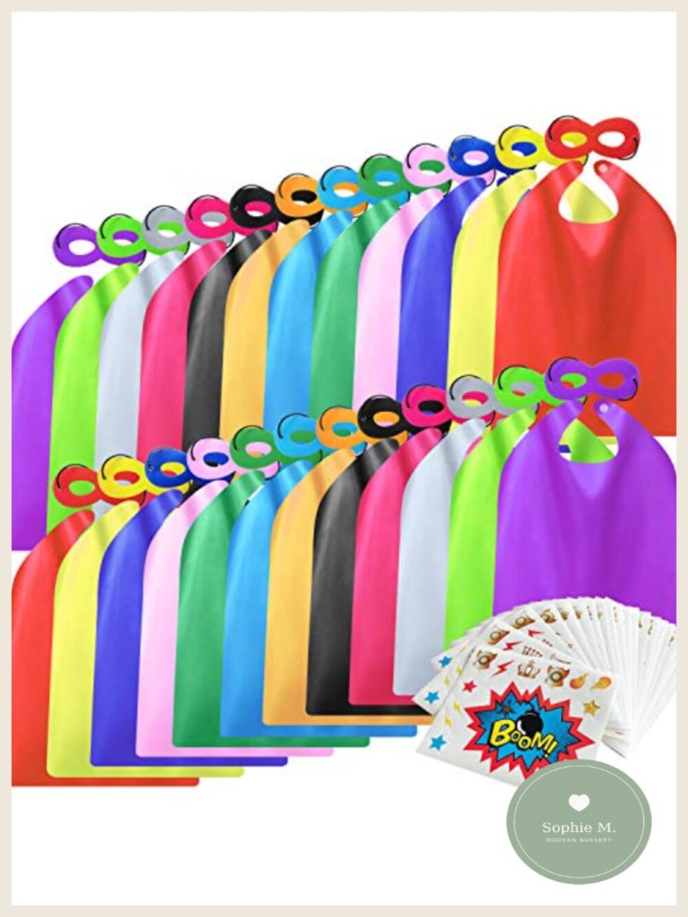 Superhero Capes and Masks Set 24 Pack with Stickers for Kids Party